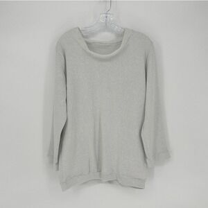 Waffle Knit Long Sleeve Top White Lightweight Pullover Relaxed Fit